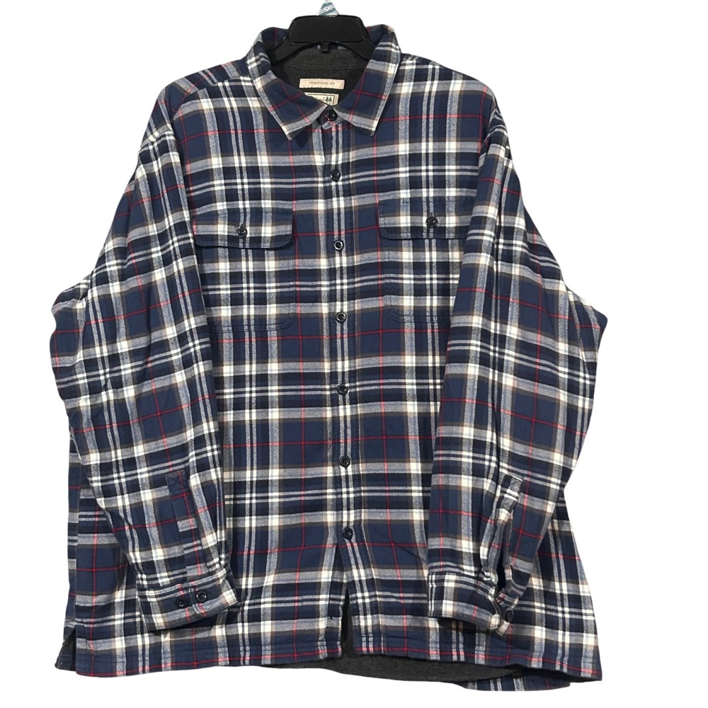 LL Bean Fleece Lined Flannel Shirt Mens XXL Blue Plaid Traditional Fit 250393